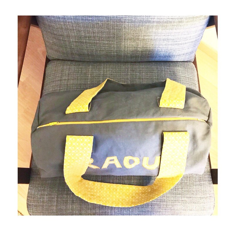 cotton fabric Diaper bag ball bag 40 cm applique name. zipper closure customizable Travel bag Ingrid