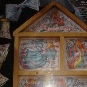 Hallelujah Angel’s Playing Musical Instruments/ Aida 14 Count/ Cross Stitch kit measures 7x10  Wooden Hutch by Bucilla/ NEW