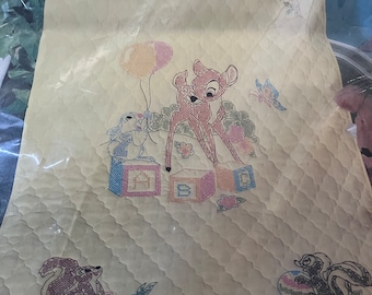 Bambi & Friends from Walt Disney Studio Super RARE Cross Stitch Quilt Kit with Yellow Quilt 40x58 by Paragon Dated 1983/ New Sealed Package