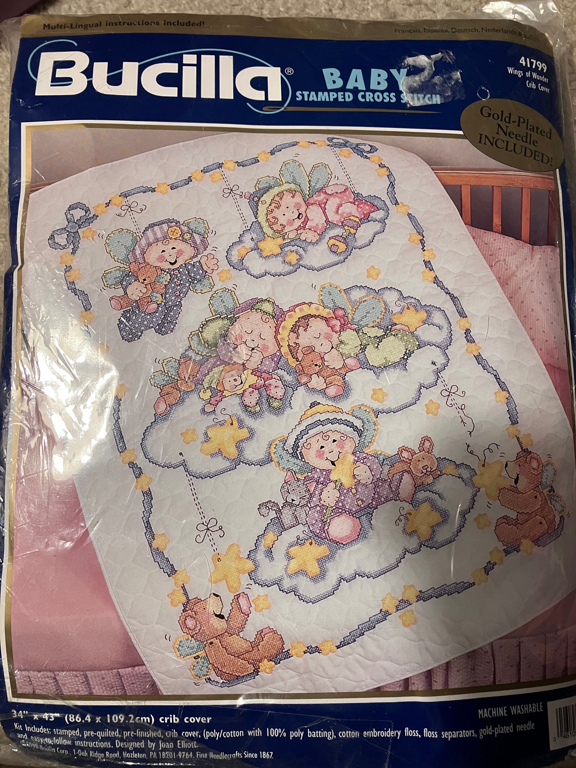 Wings of Wonder Babies Floating Flying Sleeping on the Clouds With Boarder of Bears and Stars Cross Stitch Quilt Kit Bucilla New Etsy