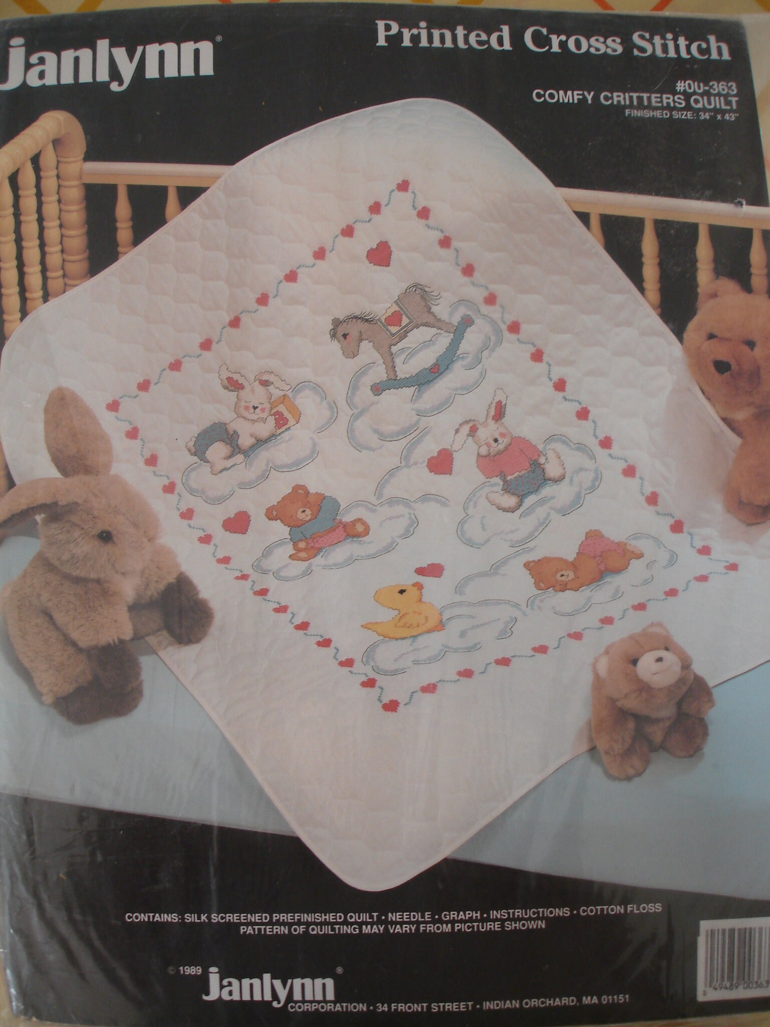 JanLynn Stamped Cross Stitch Baby Quilt Kit, 2000, Patchwork Bear
