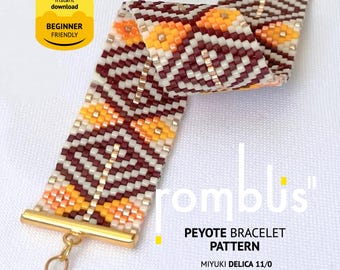 Miyuki Delica Peyote Bracelet Pattern, Digital Beading PDF, Rombus II