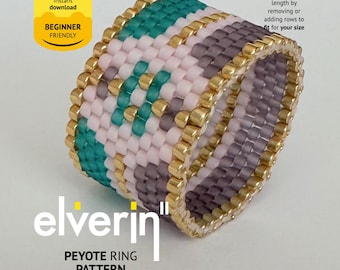Peyote Stitch Pattern for Miyuki Delica, Modern bead Ring,  PDF Beadwork Chart - Elverin II