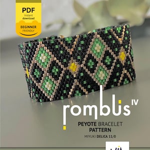 Mönster för Peyote-armband i PDF-format, geometrisk Rombus-design, Miyuki Delica 11/0 (direkt nedladdning), Rombus4