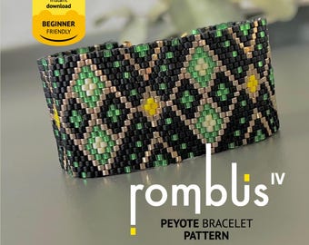 Beaded Bracelet Pattern PDF, Peyote Stitch, Miyuki Delica 11/0, Rombus4