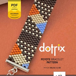 幾何学模様のビーズブレスレットのパターン（PDF）、ペヨーテステッチのチュートリアル、DIYシードビーズジュエリーのパターン - Dotrix
