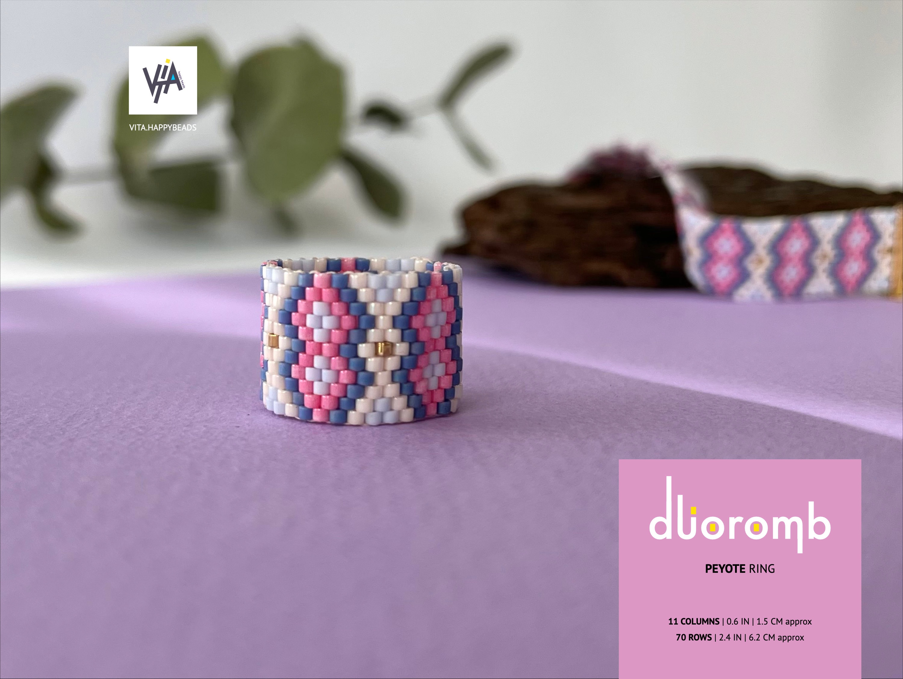 Peyote Ring Pattern, Beading Tutorial, Miyuki Delica Chart, Peyote Ring Pattern, Miyuki Delica Pattern, Peyote Beaded Pattern - Duoromb