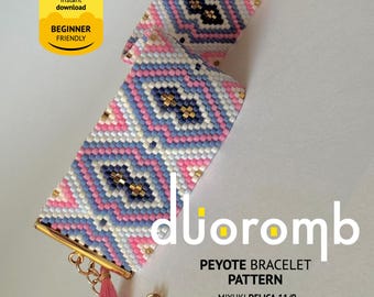 Geometric Peyote Bracelet Pattern, Miyuki Delica 11/0, Duoromb
