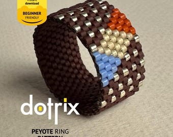 Mönster för geometriska pärlringar i PDF-format, handledning för Peyotesöm, smyckesmönster för DIY-sömnad med fröpärlor - Dotrix