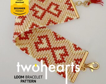 Padrão de pulseira de miçangas Miyuki Delica: TwoHearts Loom Design (padrão em PDF)