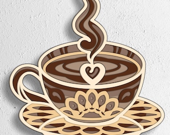 3D Coffee Cup SVG: Laser Cut Home Decor (Digital Download Files)