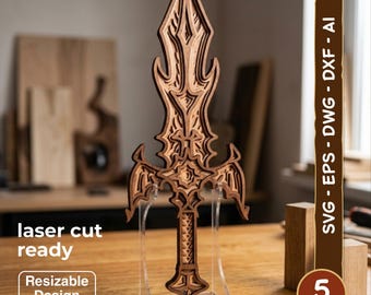 ファンタジーソード 3D レイヤード マンダラ | デジタル SVG カットファイル | Cricut および Glowforge 用の中世の剣