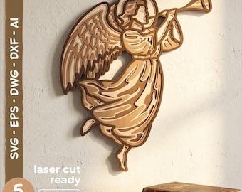 Angel with Trumpet SVG | Christian Angel Layered Cut File | Laser Cut Religious Decor | CNC Glowforge