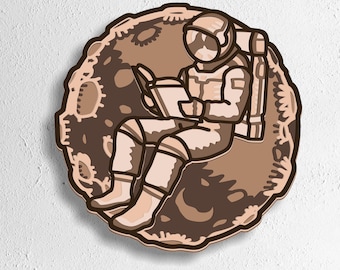 Astronaut Reading SVG, Space Laser Cut Files, Cosmic Moon Layered SVG, Space Wall Art, Astronaut Ornament, CNC File, Glowforge Cut File