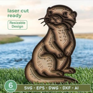 Niedliche Otter-SVG-Datei mit mehreren Ebenen | Wandbild mit Babyotter | Schneidedatei für Laser & Cricut | SVG-Datei für Kinderzimmerdeko