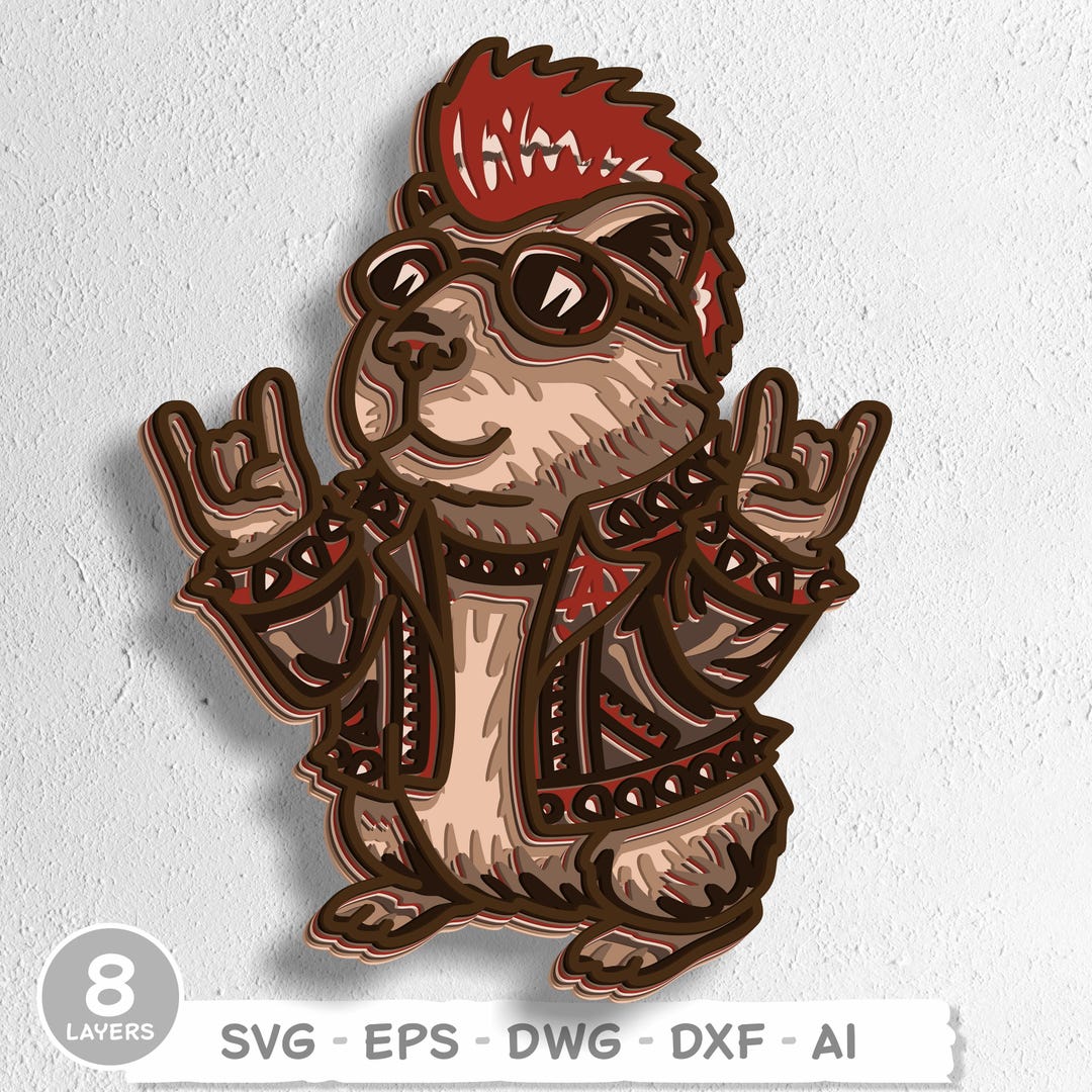 Punk Capybara SVG | Rock Hand Gesture Layered Design | 8 Layer Cartoon ...
