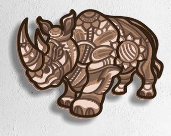 Rhinoceros Mandala 3D SVG: Laser Cut Home Decor (Digital Download)