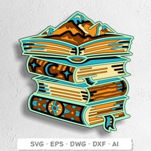 3D Bücherstapel SVG-Datei: Laser Cut Papierschnitt Design (Digitaler Download)