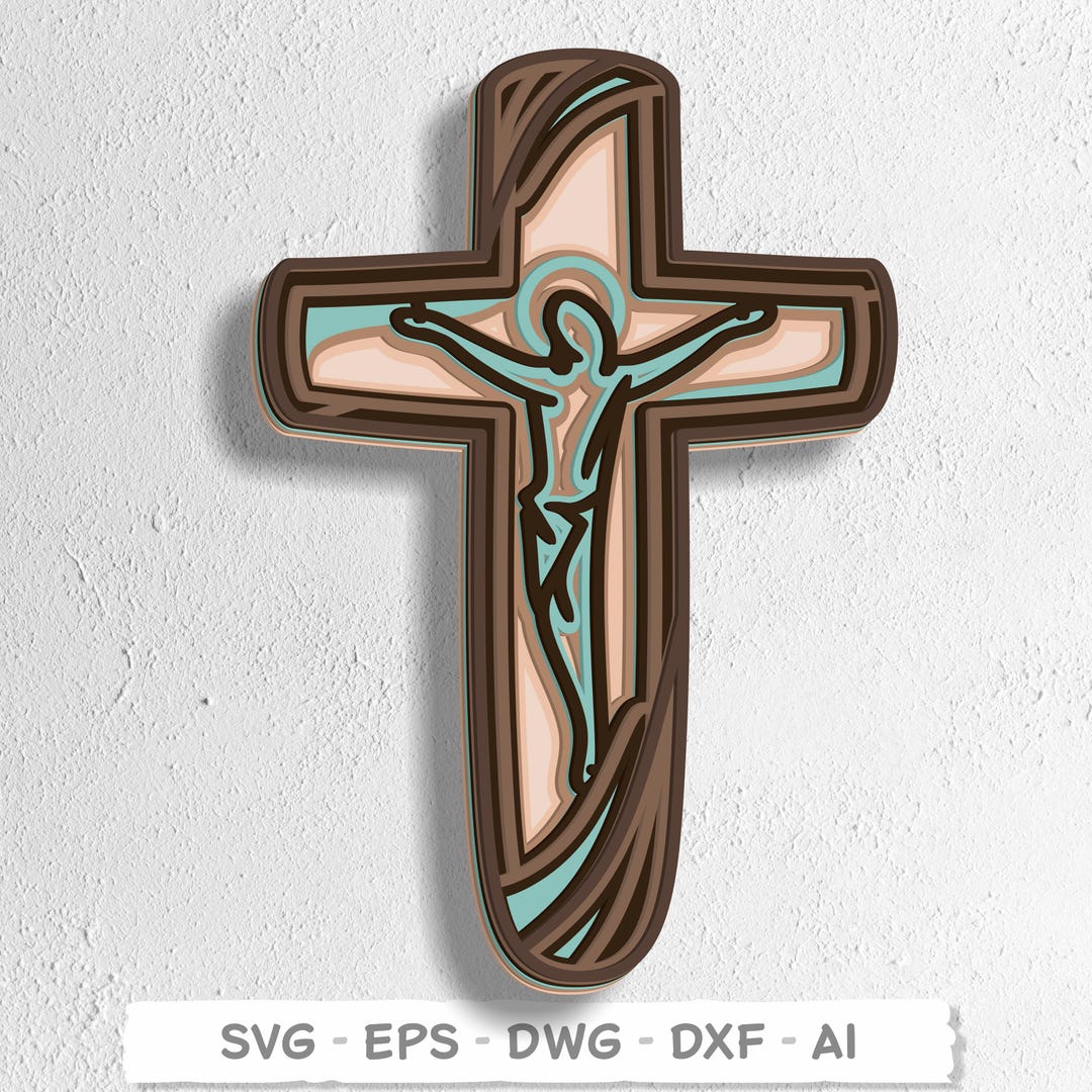 Modern Layered Crucifix SVG — Contemporary Jesus Cross Laser Cut File ...