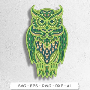 Eule Mandala geschnitten 3D Multilayer SVG. Eule Mandala Cut Home Decor. Eule SVG 3D . Laser-Eule. Digital Download Dateien