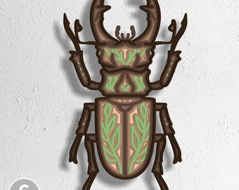 Stag Beetle SVG Layered Beetle Laser Cut File Insect Wall Art Cricut Glowforge