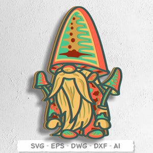 キノコのノームのマンダラカット 3D マルチレイヤー SVG。キノコのノームのレーザーカット ホーム デコレーション。ノーム SVG 3D。レーザー ノーム。デジタル ダウンロード ファイル
