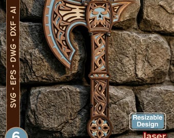 Mandala SVG de Machado Viking em Camadas 3D: Decoração Nórdica Fantástica
