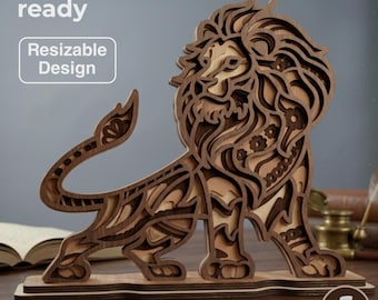 雄大なライオンのSVGレイヤードライオンレーザーカットファイル | 野生動物ライオンSVG | ジャングルの王 | 5レイヤーGlowforge Cricut