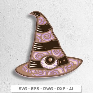 Witch Hat Wall Art, Magical Eye Hat Digital Design, Halloween SVG DXF Cut File