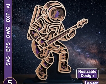 宇宙飛行士ギタリストSVG | 宇宙音楽3Dマルチレイヤーレーザーカットファイル | ロックミュージックCricut Glowforge