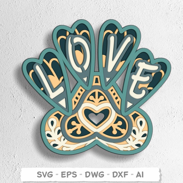 3D Dog Paw Print SVG: Multilayer Laser Cut File (Digital Download)