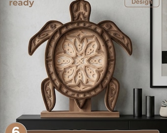Sea Turtle Mandala SVG: 3D Layered Ocean Art, Laser Cut File