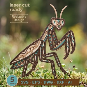 Praying Mantis SVG Layered Insect Laser Cut File | Mantis SVG | Bug Wall Art | 5 Layer Glowforge Cricut