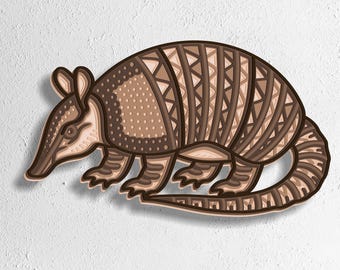 May include: A layered, brown armadillo design with intricate patterns and textures. The artwork features a detailed depiction of the animal, with a focus on its shell and body shape. The image includes the text "SVG - EPS - DWG - DXF - AI".