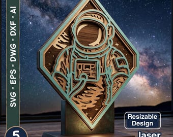 宇宙飛行士3DマンダラSVG：CricutとGlowforge用の宇宙レーザーカットファイル