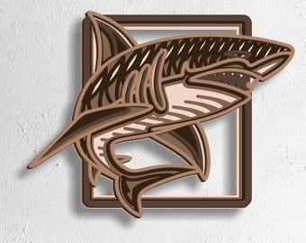 Layered Shark 3D Mandala SVG | Shark Cut File for Cricut and Glowforge | Ocean Sea Animal Laser Cut Template | Multi-Layer Shark Wall Art