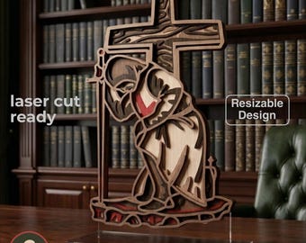 Modern Layered Crusader Knight Prayer SVG | Templar Cross Wall Art | Christian Medieval Laser Cut File for CNC, Glowforge, Cricut