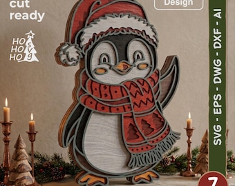 7-lagige Weihnachtspinguin-SVG-Datei | Lasergeschnittene Holzkunst (Digitaler Download)