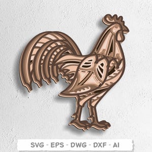 Rooster Layered SVG • 3D Rooster Mandala • Layered Farm Animal Laser Cut File • Multilayer Chicken SVG for Glowforge, Cricut, CNC