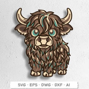 Highland Cow 3D Layered SVG, Mandala Laser Cut File, Farmhouse Animal Decor, Cow Paper Cut Design, Cricut Glowforge Vector