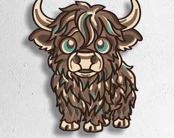 Mandala de vaca de las Tierras Altas SVG: Archivo cortado con láser en capas 3D (Descarga digital)