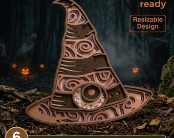 魔女の帽子のウォールアート、魔法の目の帽子のデジタルデザイン、ハロウィンのSVG DXFカットファイル
