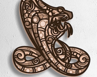 Cobra Snake Mandala 3D Layered SVG: Laser Cut Home Decor (Digital Download)