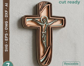 SVG-Datei mit mehrlagigem Jesus-Kruzifix – Christliche Laserschnittdatei