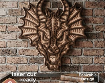 Dragon Head Layered SVG | Fantasy Creature 3D Laser Cut File | Mythical Wall Art