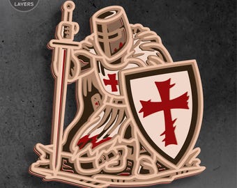 Crusader Knight Layered SVG | Medieval Knight with Shield Laser Cut File | Christian Wall Art