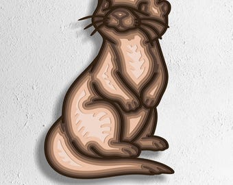 May include: A layered paper art piece depicting an otter in various shades of brown. The otter is sitting upright. The image includes the text "SVG - EPS - DWG - DXF - AI" at the bottom.