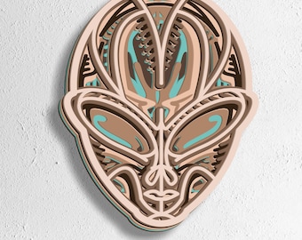 3D Alien Head SVG: Multilayer Laser Cut File (Digital Download)