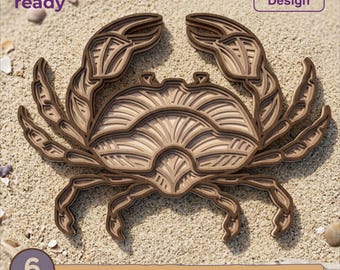 Layered Crab SVG — Nautical Sea Life Wall Art, Modern Ocean Decor, Multi Layer Laser Cut File for CNC Glowforge Cricut