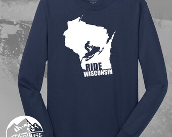 Ride Wisconsin Snowmobile Long Sleeve Shirt: Winter Sports Gift